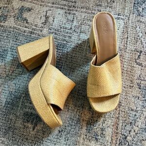 Nordstrom Rack Rattan Chunky Platform Heel Sandals sz 10